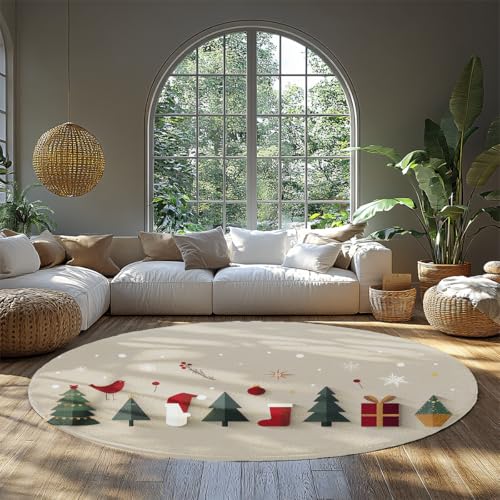 Weihnachten Thema Runde Bereich Teppiche Schneeflocken und Baum Minimalistisches Muster Kreis Teppich Waschbare rutschfeste Fußmatten für Kinderzimmer Schlafzimmer 80cm Weihnachten Thema Runde Bereich Teppiche Schneeflocken und Baum Minimalistisches Muster Kreis Teppich Waschbare rutschfeste Fußmatten für Kinderzimmer Schlafzimmer 80cm von LANDERSION