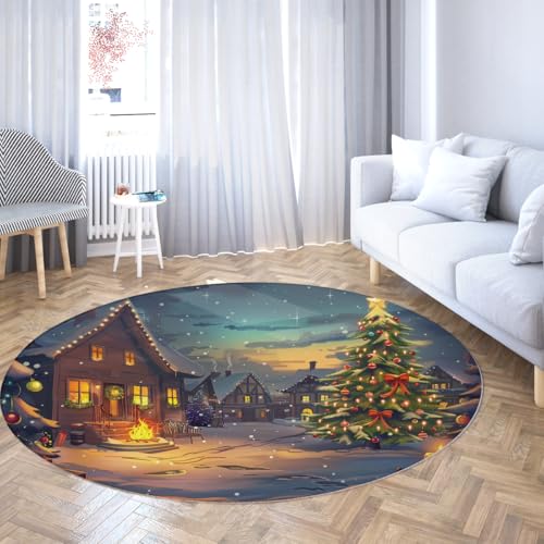 Weihnachtsdorfszene Runder Teppich Waschbare Winterbereichsteppiche Rutschfester Teppich mit Gummirücken Bodenmattendekor für Wohnzimmer Küche 200cm Weihnachtsdorfszene Runder Teppich Waschbare Winterbereichsteppiche Rutschfester Teppich mit Gummirücken Bodenmattendekor für Wohnzimmer Küche 200cm von LANDERSION