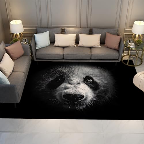 Wild Animal Panda Teppich Schwarz Weiß Nahaufnahme Gesicht Kunst Modernes Design Bereich Teppich Waschbare Niederflorteppiche für Wohnzimmer Küche 60x120cm von LANDERSION