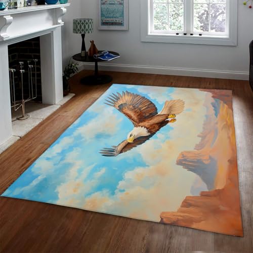 Wilde Natur Thema Teppiche Rustikaler Fliegender Weißkopfseeadler Wildnis Hügel Blue Sky Area Teppich Waschbarer niedriger Florteppich für Kinderzimmer Büro 80x150cm Wilde Natur Thema Teppiche Rustikaler Fliegender Weißkopfseeadler Wildnis Hügel Blue Sky Area Teppich Waschbarer niedriger Florteppich für Kinderzimmer Büro 80x150cm von LANDERSION