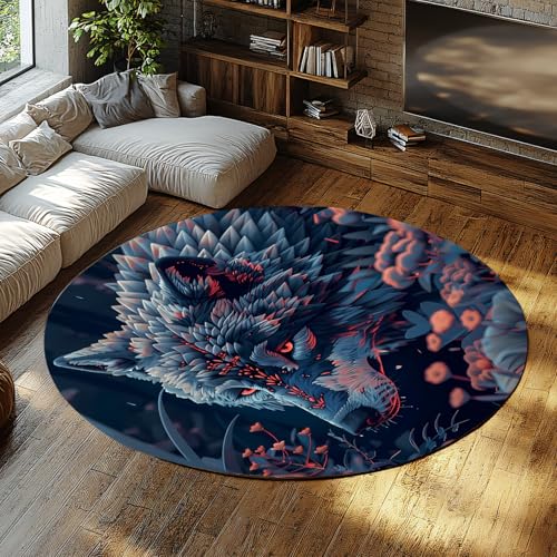 Wolf Tier Runde Bereich Teppiche rutschfeste Komfort Fußmatten Mysteriöser Boho Stil Teppich für Eingangsbereich Wohnzimmer Schlafzimmer Schlafzimmer Sofa Home Decor 80cm Wolf Tier Runde Bereich Teppiche rutschfeste Komfort Fußmatten Mysteriöser Boho Stil Teppich für Eingangsbereich Wohnzimmer Schlafzimmer Schlafzimmer Sofa Home Decor 80cm von LANDERSION