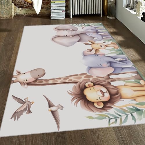 Zoo Tier Bodenmatte Niedliche Cartoon Bereich Teppiche für Schlafzimmer Spielzimmer Klassenzimmer Rutschfester weicher waschbarer niedriger Florteppich für Kinderzimmer Dekor 140x200cm von LANDERSION