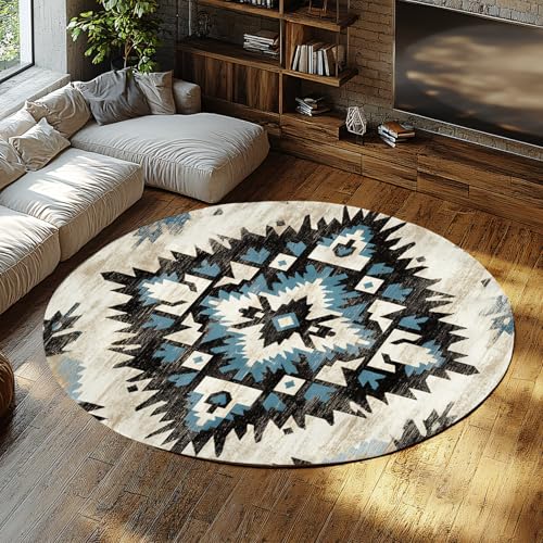 rutschfeste kleine Kreisteppiche Ureinwohner Amerikas Azteken-Indianerteppich Weicher Faltbarer runder Teppich für Wohnzimmer Schlafzimmer Wäscherei Balkon 160cm von LANDERSION
