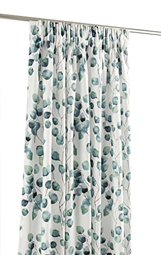 LANDKING Gardine, Vorhang, Dekoschal mit Multifunktionsband, EUKA Eukalyptus, Digitaldruck, Blickdicht, 140 x 245 cm, Landhaus, Romantik, Polyester, Farbe grün von LANDKING