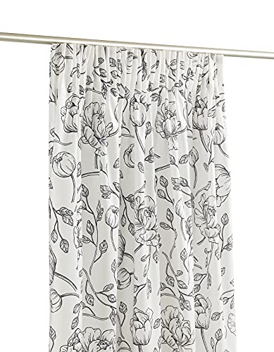 LANDKING Gardine, Vorhang, Farbe schwarz weiß, Dekoschal mit Multifunktionsband, Rosalie Blumen, Blickdicht, 140 x 255 cm, Landhaus, Romantik, Polyester von LANDKING