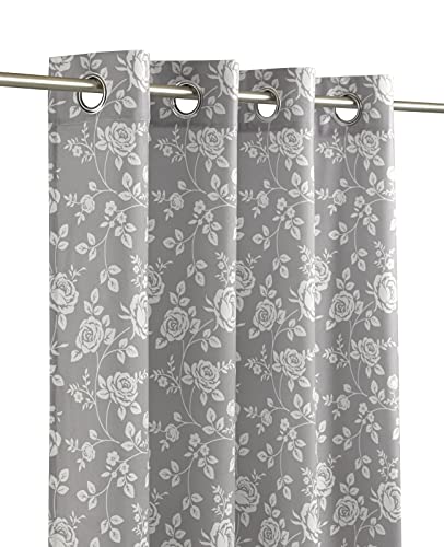 LANDKING Ösenschal, Gardine, Vorhang, Dekoschal, Amelie Blumen Rosen, Digitaldruck, Blickdicht, 8 Ösen, 140 x 245 cm, Landhaus, Romantik, Polyester, Farbe grau von LANDKING