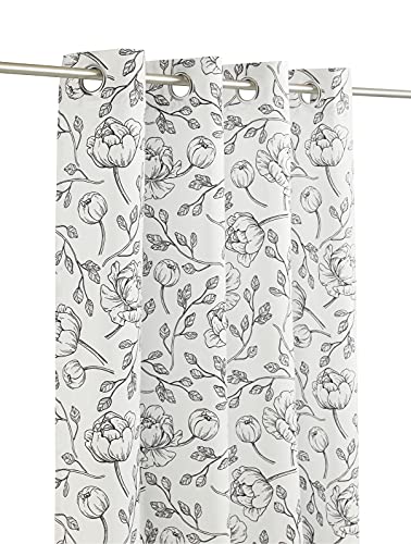 LANDKING Ösenschal, Gardine, Vorhang, Dekoschal, Rosalie Blumen Rosen, Digitaldruck, Blickdicht, 8 Ösen, 140 x 245 cm, Landhaus, Romantik, Polyester, Farbe schwarz von LANDKING