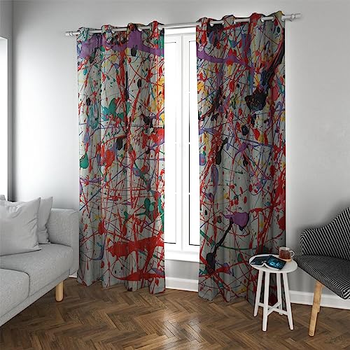 LANDOCROWN Abstrakte Splash Dots Muster Fenstervorhang Bunte Fenstervorhänge für Schlafzimmer Büro Wärmeisolierte Verdunkelungsvorhänge H 270 x B 140 cm von LANDOCROWN