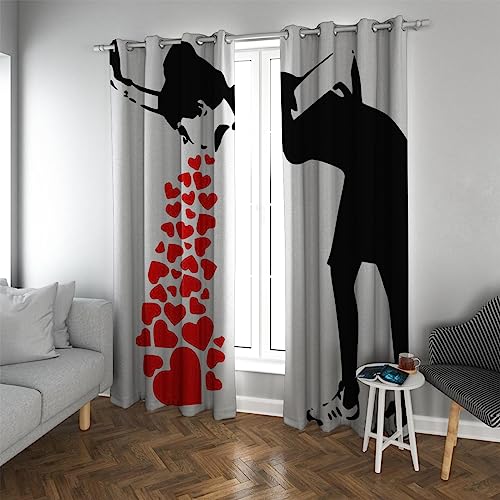 LANDOCROWN Banksy Graffiti Vorhänge für Wohnzimmer Moderner Fenstervorhang Öse Wärmeisolierter Verdunkelungsvorhang H 138 x B 117 cm von LANDOCROWN