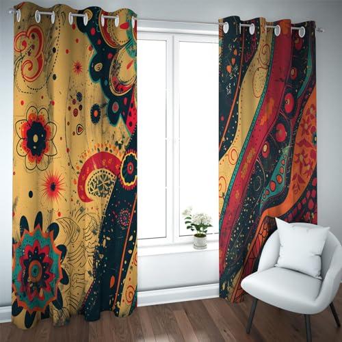 LANDOCROWN Bauernhausvorhänge Vintage böhmische Öse Verdunkelungsvorhang 2 Paneele Set Retro Mittelalter Blumen Geräuschreduzierung Fenster Vorhänge 2X B132 x H214 cm von LANDOCROWN