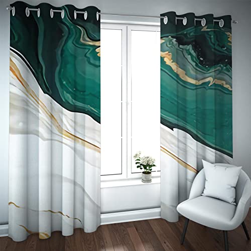 LANDOCROWN Moderner Heller Luxus-Fenstervorhang Goldener Wirbel Grüner Marmor Fenstervorhänge Weiße und grüne Verdunkelungsvorhänge für Wohnzimmer H220 x B140 cm von LANDOCROWN