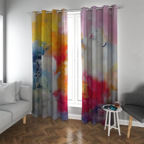 LANDOCROWN Ombre Regenbogenwolken 3D-Druck-Ösen-Fenstervorhänge Sichtschutz Pastell Bunt Abstrakt Waschbare Fensterbehandlung 175 x 140 cm von LANDOCROWN