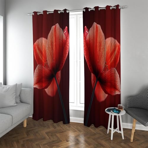 LANDOCROWN Rustikaler Frühling Blumendruck Verdunkelungsvorhänge riesige orangefarbene Blumen Raumverdunkelung energiesparende Fenstervorhänge für Wohnzimmer 2X B140 x H260 cm von LANDOCROWN