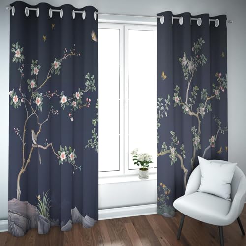 LANDOCROWN Tülle Raum Verdunkelung Fenstervorhang Chinesisch Traditionell Tusche Malstil Blumen Verdunkelung Vorhänge Rustikale Dunkelblaue Vorhänge 2X B140 x H220 cm LANDOCROWN Tülle Raum Verdunkelung Fenstervorhang Chinesisch Traditionell Tusche Malstil Blumen Verdunkelung Vorhänge Rustikale Dunkelblaue Vorhänge 2X B140 x H220 cm von LANDOCROWN