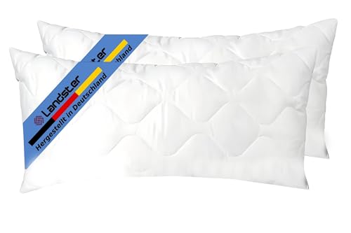 LANDSTER Gestepptes kopfkissen 80x80 kopfkissen 40x80 Kissen Mikrofaser Bettkissen Füllkissen Dekokissen Schlafkissen Ökotex Atmungsaktiv Sofa-Kissen Zierkissen Waschbar Weiß (2er Set, 40 x 80 cm) von LANDSTER