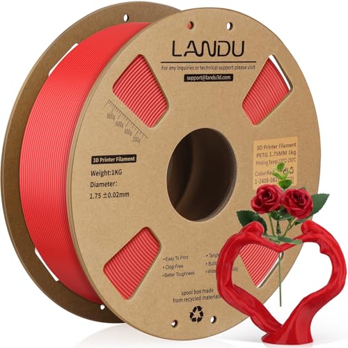 LANDU PETG Filament 1.75mm 3D Drucker Filament PETG Stärker Zähigkeit Maßgenauigkeit +/- 0,02 mm 1kg Pappspule(2.2lbs) Passend für die meisten FDM 3D Drucker,PETG Rot von LANDU