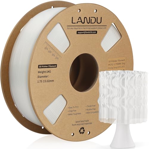 LANDU PETG Filament 1.75mm 3D Drucker Filament PETG Stärker Zähigkeit Maßgenauigkeit +/- 0,02 mm 1kg Pappspule(2.2lbs) Passend für die meisten FDM 3D Drucker,PETG Transparent von LANDU