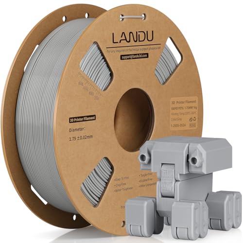 LANDU PETG Filament 1.75mm Grau 1KG High Speed 30-600mm/s 3D Drucker Filament Maßgenauigkeit +/- 0.02 mm,1kg Pappspule(2.2lbs) Passend für die meisten 3D Drucker,PETG Grau von LANDU