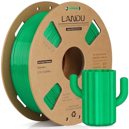 LANDU PETG Filament 1.75mm Grün 1KG High Speed 30-600mm/s 3D Drucker Filament Maßgenauigkeit +/- 0.02 mm,1kg Pappspule(2.2lbs) Passend für die meisten 3D Drucker,PETG Grün von LANDU