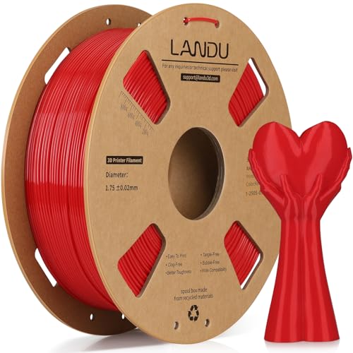 LANDU PETG Filament 1.75mm Rot 1KG High Speed 30-600mm/s 3D Drucker Filament Maßgenauigkeit +/- 0.02 mm,1kg Pappspule(2.2lbs) Passend für die meisten 3D Drucker,PETG Rot von LANDU