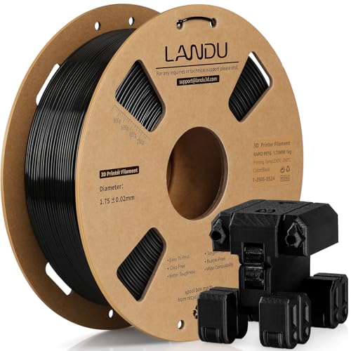 LANDU PETG Filament 1.75mm Schwarz 1KG High Speed 30-600mm/s 3D Drucker Filament Maßgenauigkeit +/- 0.02 mm,1kg Pappspule(2.2lbs) Passend für die meisten 3D Drucker,PETG Schwarz von LANDU