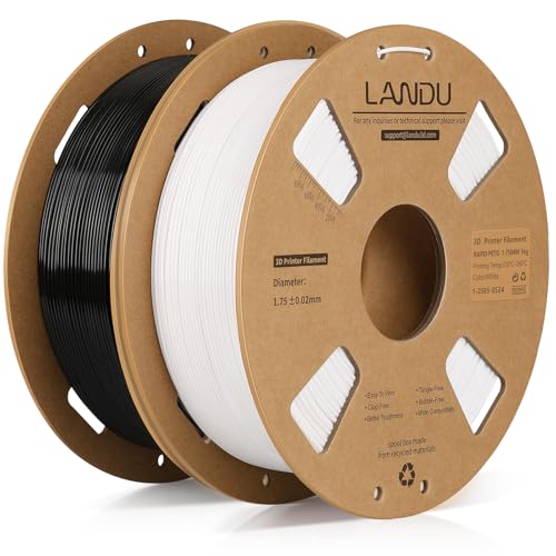 LANDU PETG Filament 1.75mm Schwarz Weiß 2KG High Speed 30-600mm/s 3D Drucker Filament Maßgenauigkeit +/- 0.02 mm,1kg Pappspule(2.2lbs) Passend für die meisten 3D Drucker,PETG Schwarz Weiß von LANDU