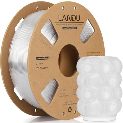 LANDU PETG Filament 1.75mm Transparente 1KG High Speed 30-600mm/s 3D Drucker Filament Maßgenauigkeit +/- 0.02 mm,1kg Pappspule(2.2lbs) Passend für die meisten FDM 3D Drucker,PETG Transparente von LANDU