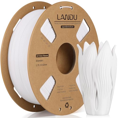 LANDU PETG Filament 1.75mm Weiß 1KG High Speed 30-600mm/s 3D Drucker Filament Maßgenauigkeit +/- 0.02 mm,1kg Pappspule(2.2lbs) Passend für die meisten 3D Drucker,PETG Weiß von LANDU