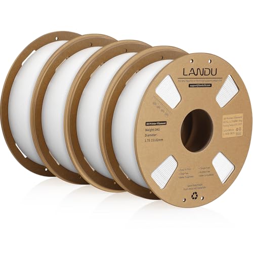 LANDU PETG Filament 1.75mm Weiß 4KG 3D Drucker Filament PETG Stärker Zähigkeit Maßgenauigkeit +/- 0,02 mm 4kg Pappspule(8.8lbs) Passend für die meisten FDM 3D Drucker,PETG Weiß von LANDU