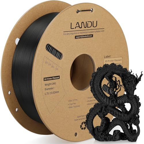LANDU PLA+ 3D Drucker Filament 1.75mm 1kg PLA Plus Filament 3D Druckmaterialien Zähigkeit Verbesserte Maßgenauigkeit +/-0.02mm für die meisten FDM 3D Drucker, Schwarz von LANDU