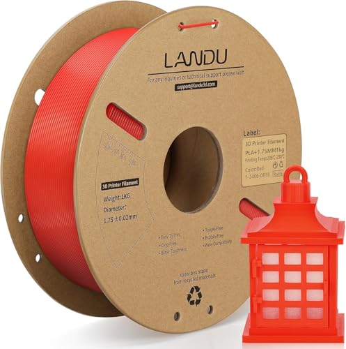 LANDU PLA+ 3D Drucker Filament 1.75mm 1kg PLA Plus Filament 3D Druckmaterialien Zähigkeit verbesserte Maßgenauigkeit +/-0.02mm für die meisten FDM 3D Drucker, Rot von LANDU