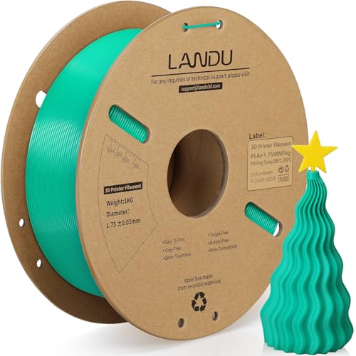 LANDU PLA+ 3D Drucker Filament 1.75mm PLA Plus Robusteres und stärkeres Filament 3D Druckmaterialien 1kg Kartonspule(2.2lbs) für die meisten FDM 3D Drucker, Grün von LANDU