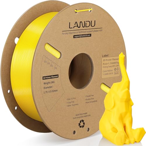 LANDU PLA+ 3D Drucker Filament 1.75mm PLA Plus Robusteres und stärkeres Filament 3D Druckmaterialien 1kg Kartonspule(2.2lbs) für die meisten 3D Drucker, gelb von LANDU