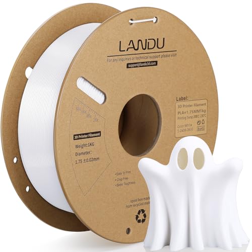 LANDU PLA+ Filament 1.75mm Maßgenauigkeit +/-0.02mm Filament 3D Druckmaterialien 1kg(330m) PLA Plus 3D Drucker Filament robusteres Drucken, Weiß von LANDU