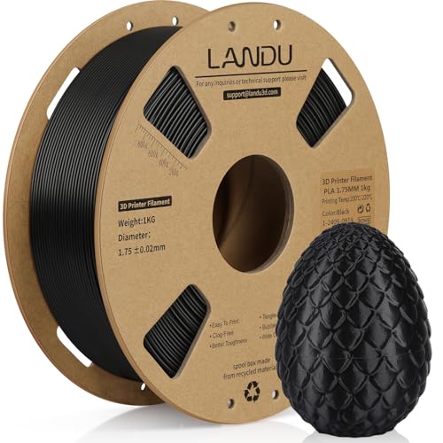 LANDU PLA Filament 1.75mm 3D Drucker Filament PLA Maßgenauigkeit +/-0.02mm Filament 3D Druckmaterialien 1KG 2.2lbs Pappspule für die meisten FDM 3D Drucker PLA Schwarz von LANDU