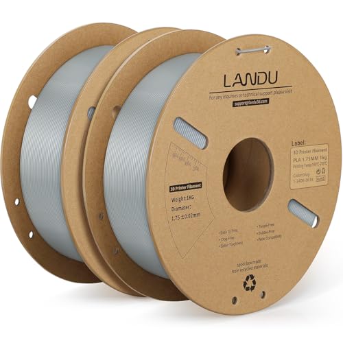 LANDU PLA Filament 1.75mm Grau 2KG, 3D Drucker Filament Maßgenauigkeit +/- 0,02 mm, 2kg Pappspule (4.4lbs) Filament-3D-Druckmaterialien Passt für die meisten FDM 3D-Drucker von LANDU