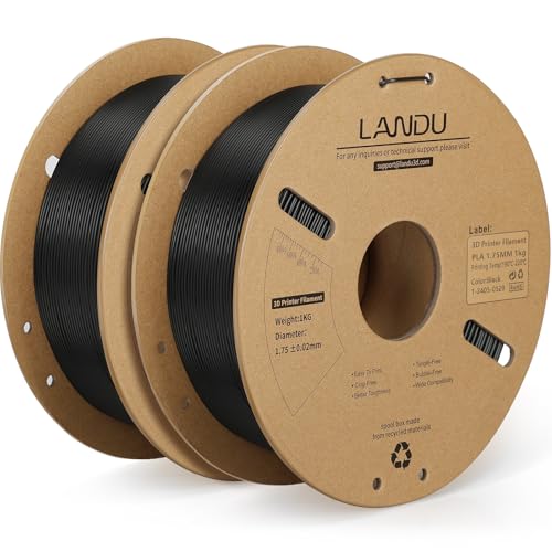 LANDU PLA Filament 1.75mm Schwarz 2KG, 3D Drucker Filament Maßgenauigkeit +/- 0,02 mm, 2kg Pappspule (4.4lbs) Filament-3D-Druckmaterialien Passt für die meisten 3D-Drucker von LANDU