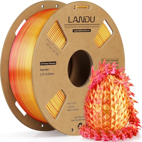 LANDU Silk Dual Color PLA Filament 1.75mm 3D Drucker Filament Coextrusion Filament PLA 1kg Multiple Color PLA Filament Maßgenauigkeit +/- 0.02 mm,1KG Spool (2.2lbs) Rot Gelb von LANDU