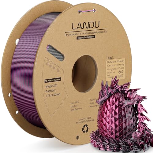 LANDU Silk Dual Color PLA Filament 1.75mm 3D Drucker Filament PLA Shiny Filament 1kg Multiple Color PLA Filament Maßgenauigkeit +/- 0.02 mm,1KG Spool (2.2lbs) Schwarz Lila von LANDU