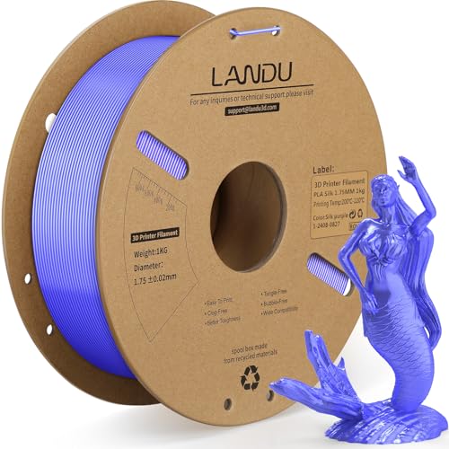 LANDU Silk PLA Filament 1.75mm 3D Drucker Filament Silk Hochglänzende Oberfläche Filament 3D Druckmaterialien Maßgenauigkeit +/- 0.02mm,1KG (2.2 LBS) Passt für die meisten FDM 3D Drucker,PLA Silk Lila von LANDU