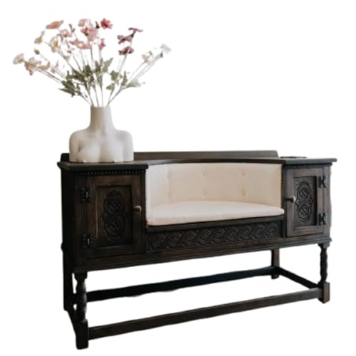 Vintage Bench Chest of Drawers Vintage solid Wood Dark Carved with Storage Space & Upholstery – Unique Hallway Furniture solid Wood Restored von LANDWERK FURNITURE