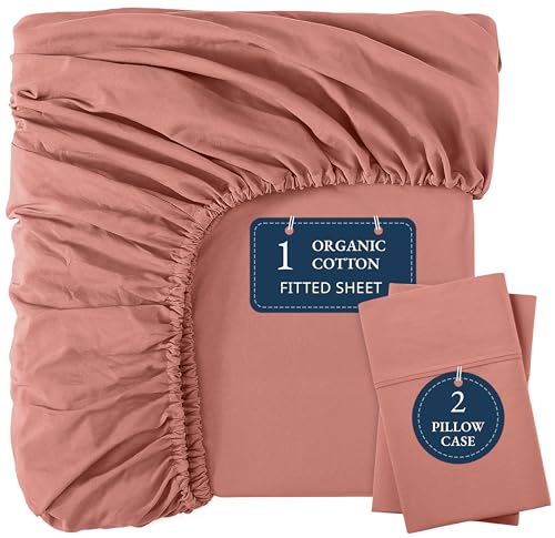 LANE LINEN Spannbettlaken für King-Size-Bett, 100 % Bio-Baumwolle, 3-teiliges Set (1 Spannbetttuch, 2 Kissenbezüge), Perkal-Gewebe, ultraweich, atmungsaktiv, passend für Matratzen mit einer Tiefe von von LANE LINEN