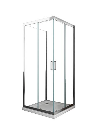 Duschkabine 3 Seiten mit festen Seitenglaswänden + zwei Glasschiebetüren 6 mm H 190 cm (70x90 betüren x 70 Seitenglaswänden) von LANERI