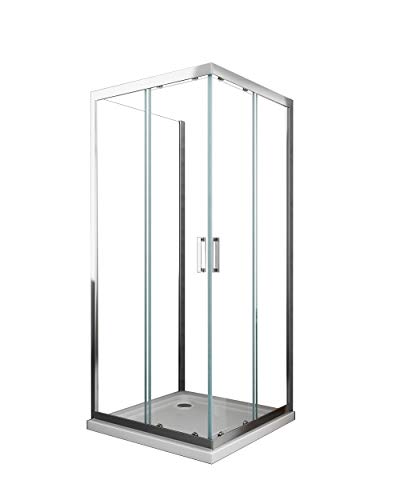 Duschkabine 3 Seiten mit festen Seitenglaswänden + zwei Glasschiebetüren 6 mm H 190 cm (80x90 betüren x 80 Seitenglaswänden) von LANERI