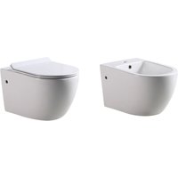 Laneri - Paar bodenstehende Sanitär Hängende Installation rund set Toilette wc Bidet Keramik mod. Ideal von LANERI