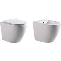 Paar bodenstehende Sanitär rund set wc Toilette Bidet Bad Keramik mod. Ideal von LANERI