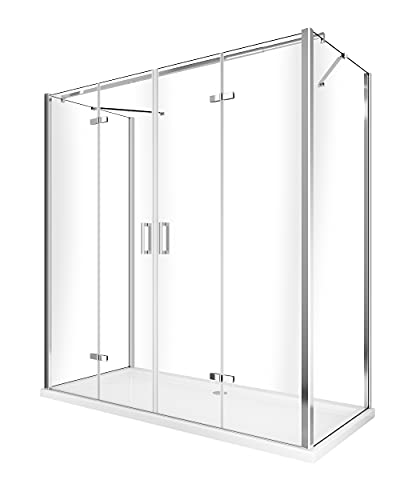 Zweifache Walk In Duschwand mit oberem T-förmigen Tragarm 8 mm Glas reversibel H 200 cm (98-100 x 108-110 H 200 cm) von LANERI