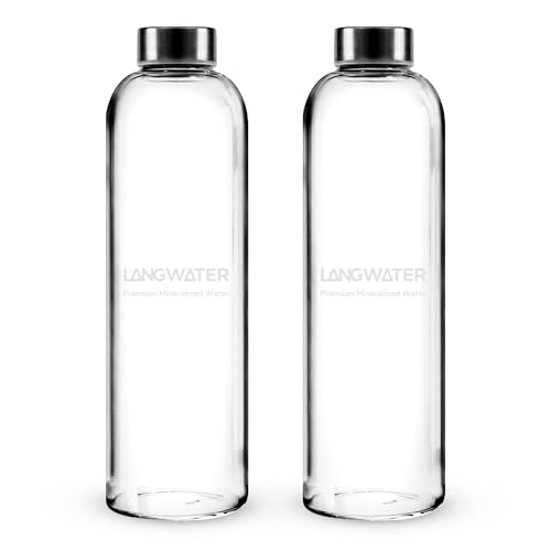 LANGWATER Glaswasserflaschen mit Metallverschluss – 1 L (2er-Set) - Vielseitiger Glaskrug für warme/kalte Getränke von LANG