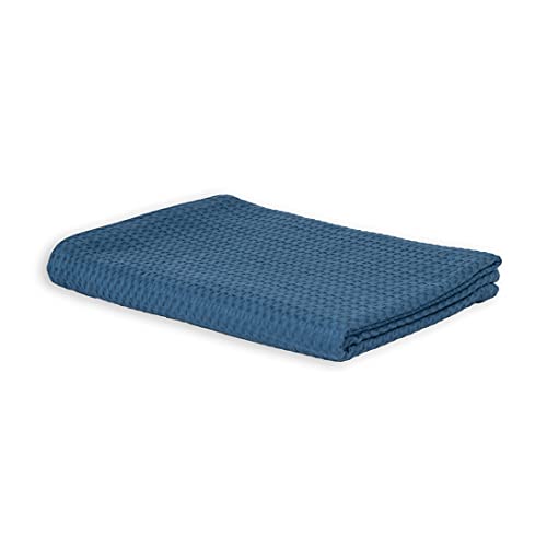 LANGDHUUS original Tagesdecke Button Waffle | 150 x 220 cm | Fernblau | 100% Bio Baumwolle | Sommerdecke | Couchdecke | Bettüberwurf | Wohndecke | Sesseldecke von LANGDHUUS