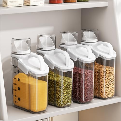 LANGMINGDE Vorratsdosen Set mit Deckel Luftdicht, Vorratsbehälter Küchen Aufbewahrung Organizer Spender für Trockenen Lebensmittel Schüttdose Müsli Getreide Mehl (1er Set x 2.8L - Weiß) von LANGMINGDE